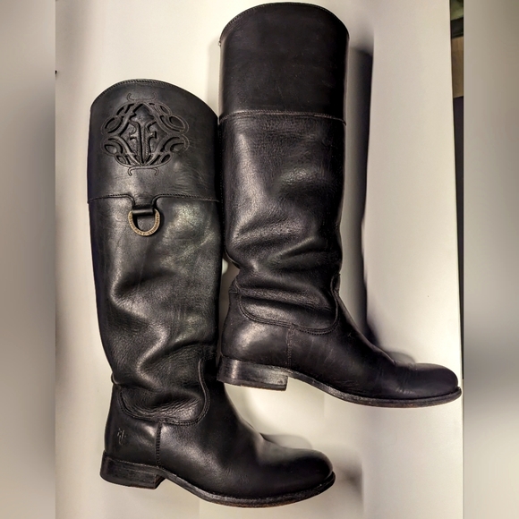 Frye Shoes - Frye Melissa Logo Boots Black Leather Size 6 M